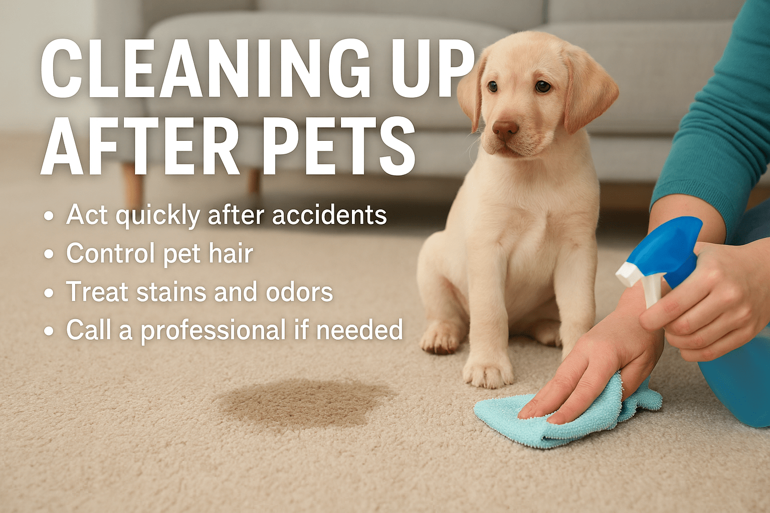 Pet accident being cleaned from carpet in a home