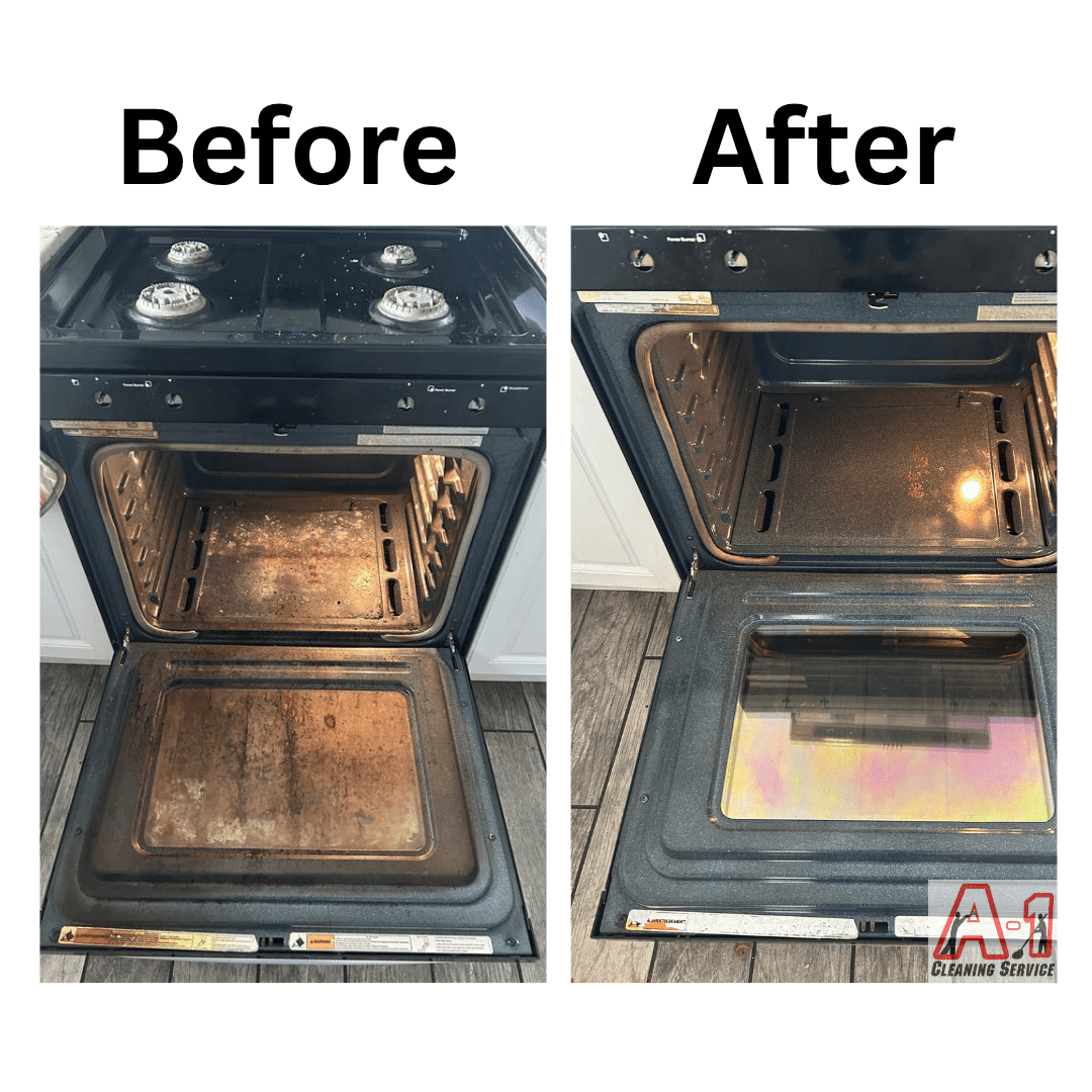 Before and after oven cleaning during professional move-out cleaning in Eureka, CA