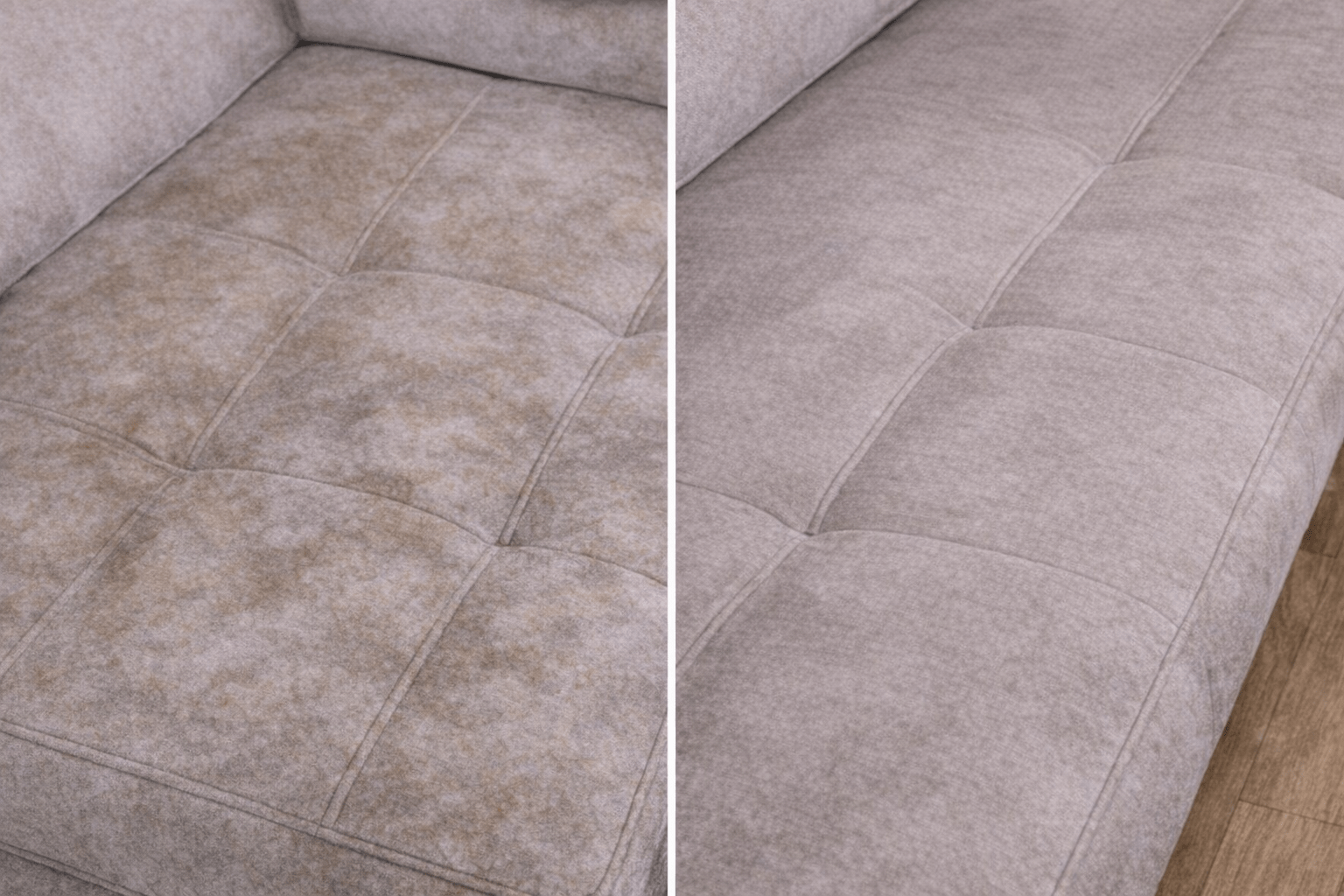 Side by side upholstery cleaning results on a microfiber sofa cushion in Eureka CA