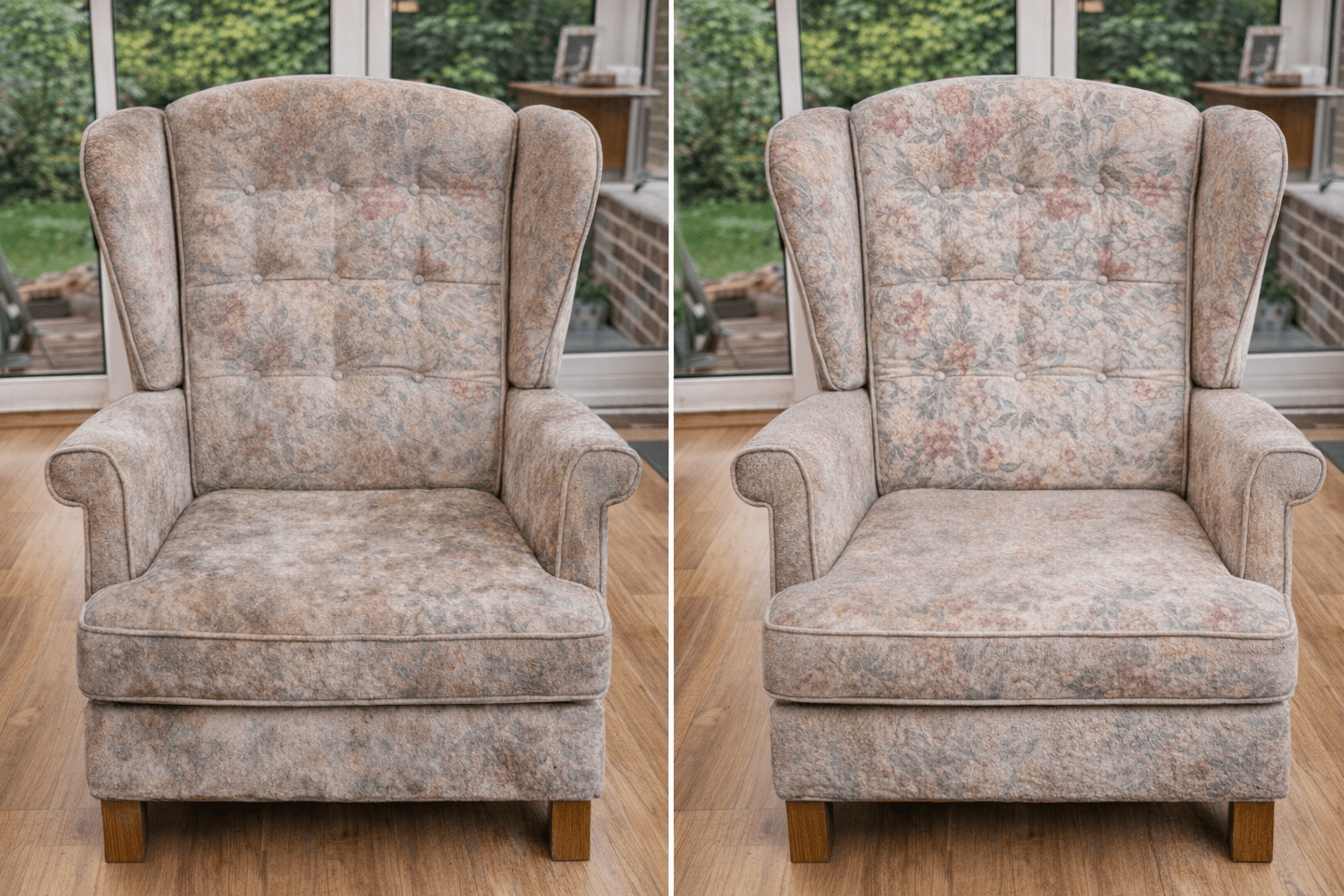 Side by side upholstery cleaning results on an upholstered chair in Eureka CA