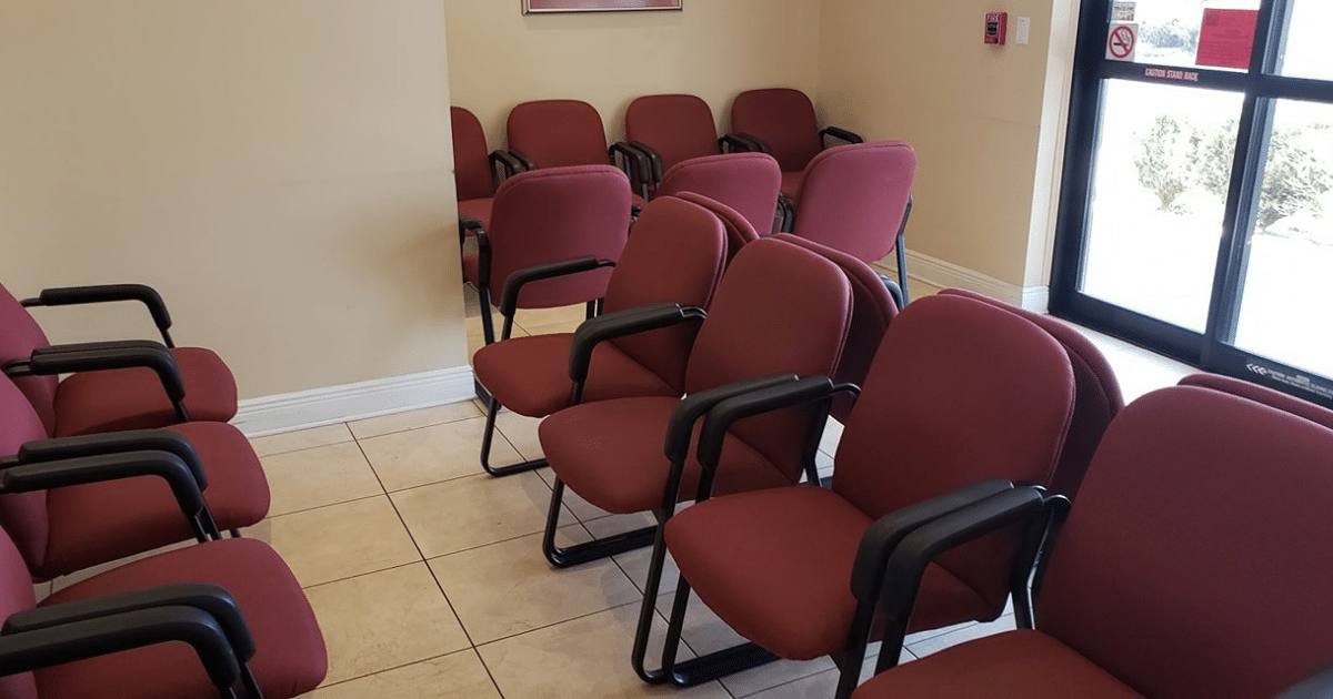 Side by side upholstery cleaning results on waiting room chairs in Eureka CA